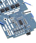 Close-up of built-in circuit PCB board for Rock Solid Battery Protection Shell with components for Ryobi 18V P103 P108 packs.