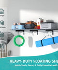 Wall Mounted Storage Shelf 46 Inch By 12.6 Inch Built Tough Heavy Duty Garage Organizer With 180 Lbs Capacity, Floating Rack With Four Hooks