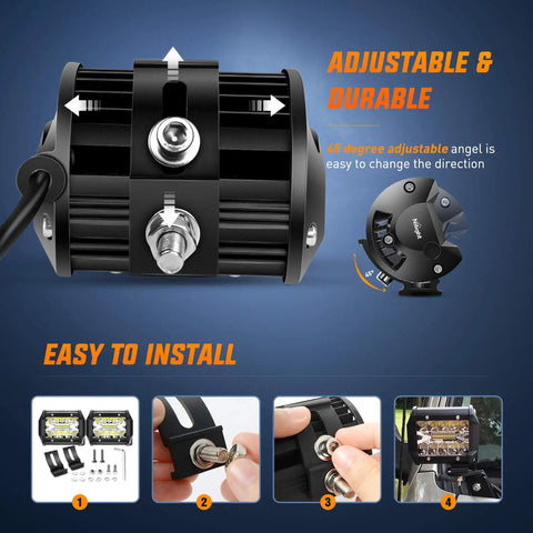 Adjustable mount on 4 Inch 60W LED Pod Light Bar With Triple Row Flood And Spot Combo 6000LM White Light 6000K