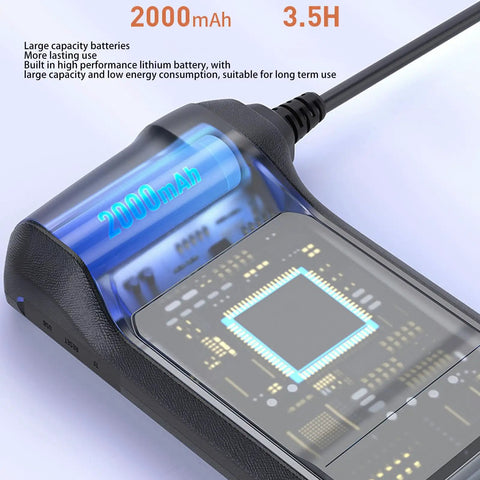 Industrial Endoscope 1080P HD 8mm Borescope with 4.3 Inch Screen showing 2000mAh battery and inner circuit board details