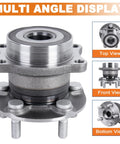 Multi angle view of rear wheel hub bearing assembly, 5 lug, fits 2009-2013 Subaru Forester, 2010-2014 Outback, 2013-2016 BRZ, Legacy, 2017 86.