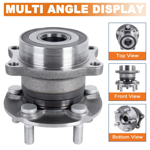 Multi angle view of rear wheel hub bearing assembly, 5 lug, fits 2009-2013 Subaru Forester, 2010-2014 Outback, 2013-2016 BRZ, Legacy, 2017 86.