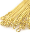 Gold 21 Gauge 3 Inch Eye Pins Set For Jewelry Making Brass Eye Pins 100 Count Durable Gold Plated Beading Pins For DIY Necklaces And Earrings Pro Grade Bead Craft Supplies, close-up of looped ends