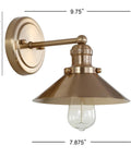 Brass Gold 7.8 Inch 1 Light Industrial Farmhouse Vanity Wall Sconce With Metal Shade LED Bulb Included For Bathroom Mirror Kitchen Entryway