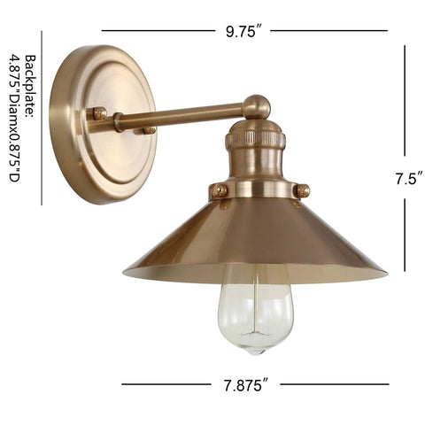 Brass Gold 7.8 Inch 1 Light Industrial Farmhouse Vanity Wall Sconce With Metal Shade LED Bulb Included For Bathroom Mirror Kitchen Entryway