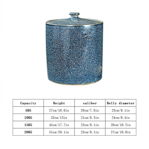 Grab This Solid Ceramic Rice Container With a Tight Seal, Heavy Duty 25kg Grain Dispenser for Your Kitchen Grub Stash, blue ceramic jar