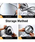 Storage method for 6PCS Reflective Car Windshield Sunshade Kit with Foldable Magnetic Side Window Shades and Storage Bag.