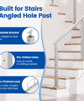 36 Inch Stair Cable Railing Post 2x2 Surface Mount Brushed T304 Stainless Steel For Indoor Outdoor Stairs 25 To 35 Degree Install End Or Mid Post Pre Drilled With 10 Angle Holes showing adjustable bracket and pre-drilled holes.