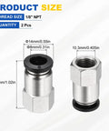 2 Pack Push to Connect Pneumatic Fittings 1/8 NPT Female, Nickel Plated Brass Straight Adapter, 0.31 In OD, Thread Size Details