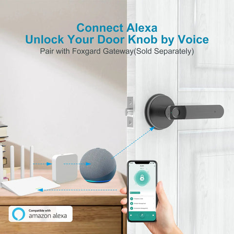 Biometric Door Lock With Smart App Control, Fingerprint Knob, Remote Unlock, And 3 In 1 Access for home with Alexa compatibility