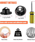 24 Pack Self Adhesive Caster Wheels One Inch Low Profile Swivel Glides With Smooth Ride Steel Cores No Fuss Heavy Duty Furniture Rollers For Mop Bins And Storage Crates product details with sizes, screws, and adhesive pads.