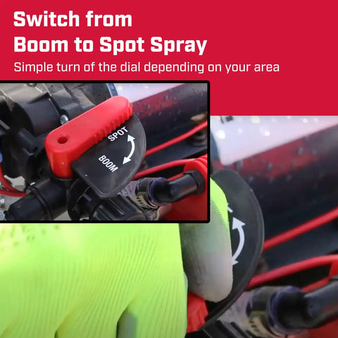 Close-up of Tow Behind Spot Sprayer With Dual Tank Design switch from boom to spot spray handle, ATV UTV ready