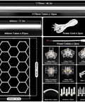 Hexagon LED Garage Lights Honeycomb Grid Panels 672W 80640LM 6500K Beastly Bright With components and dimensions