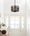 12.6 Inch Farmhouse Chandelier For Dining Room With Three Light Industrial Metal Hanging Light Fixture Rustic Drum Pendant