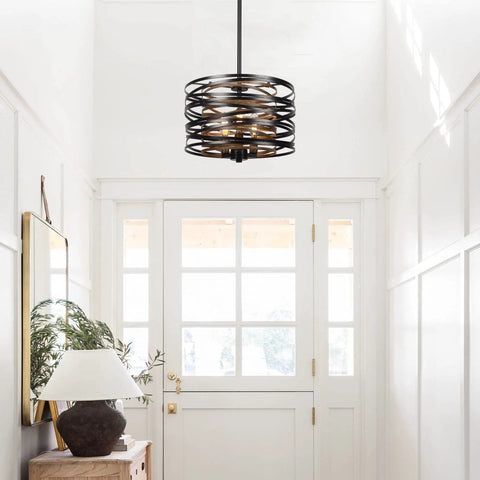 12.6 Inch Farmhouse Chandelier For Dining Room With Three Light Industrial Metal Hanging Light Fixture Rustic Drum Pendant