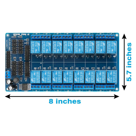 Sixteen Channel 12 Volt Relay Module Board For Arduino And Microcontrollers, 8-inch PCB with 16 relays