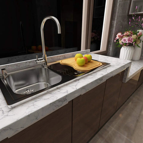 Kitchen with Ultra Wide Marble Contact Paper Peel And Stick For Countertops Desks And Tables 36x197 Inches Waterproof Self Adhesive Vinyl Wrap Removable Oil Proof Finish For A Seamless Kitchen Countertop Makeover.