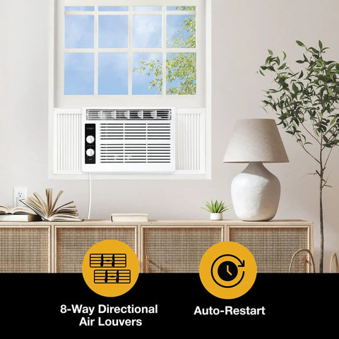 No Sweat 5000 BTU Energy Efficient Window Air Conditioner And Dehumidifier For Rooms Up To 150 Square Feet Featuring Quick Window Mounting Kit For Chill Days Ahead In Crisp White Finish