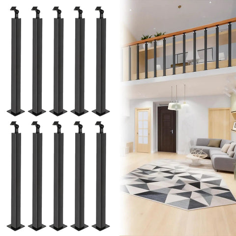 Rock Solid 35 To 37 Inch Holeless Railing Post Featuring 270 Degree Adjustable Mounting Slick Matte Black Steel Handrail for indoor setup