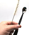 Brush and spoon from Lab Starter Kit With Ring Stand And Clamps, Tripod Burner Stand, Iron Gauze, Test Tube Rack, Tongs, Spoon And Spatula, Brush, Titration Set And Bunsen Burner Kit For School, Home Lab Or DIY Research