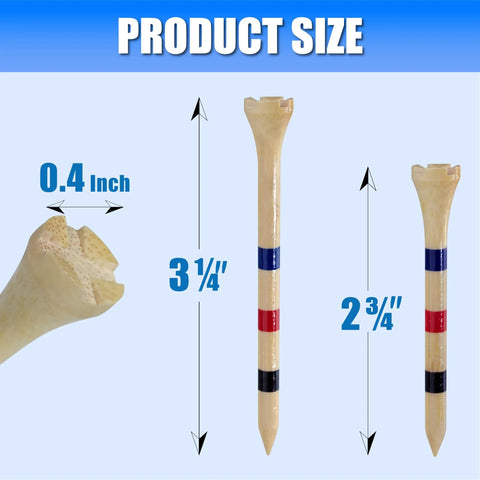 Premium Bamboo Golf Tees With 4-Prong Head, Two Sizes 3-1/4 Inch And 2-3/4 Inch, Height Mark Stripes, Smooth Lacquer Finish, 100 Percent Natural Eco Friendly Tees For Reduced Friction And Game-Changing Accuracy.