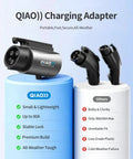 Hassle Free Tesla To J1772 Charging Adapter Max 80 Amps for reliable outdoor use, showing compact design and dual plug options.