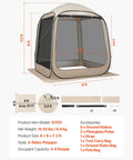 Diagram of 6x6 Ft Pop Up Screen Tent For 4 To 8 People Portable Screen Room Gazebo with dimensions and accessories listed.