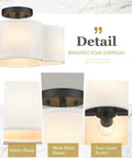 Black Semi Flush Mount Ceiling Light With Fabric Shade In Quatrefoil Shape, No Fuss Farmhouse 13 Inch Ceiling Fixture Detail View