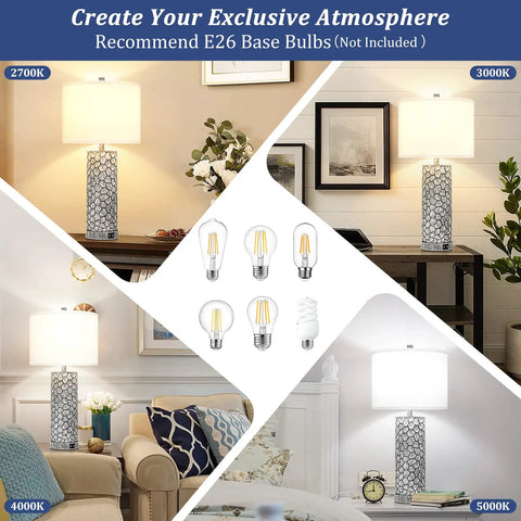 Rustic Farmhouse Table Lamps Set of 2 With Dual USB Charging Ports, 25 Inch Tall Bedside Nightstand Lights, White Fabric Shade, Perfect for Bedroom or Living Room, Bulbs Not Included