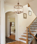 Rustic Bronze Farmhouse Six Light Drum Chandelier for Dining Room, Kitchen Island or Living Room Pendant Lighting in hallway