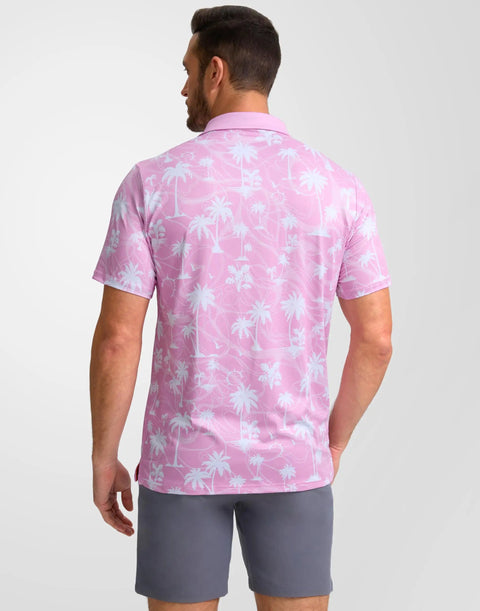 Back view of Mens Golf Polo Shirt Short Sleeve Dry Fit Wicking Collared Polo For Men Casual Print With Stretch Performance Fabric