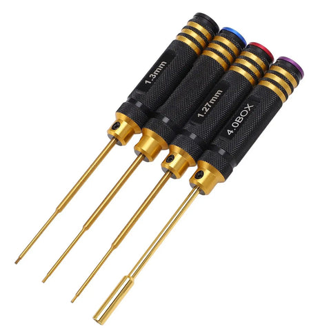 Hex Screwdriver And Socket Repair Tool Kit For Remote Control Cars Boats And Aircraft With ergonomic black gold handles
