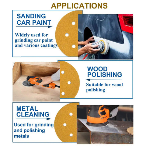 320 Grit 6 Inch Hook and Loop Sanding Discs 6-Hole use on car paint, wood polishing, and metal cleaning