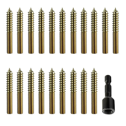 20 Pack Beefy 5/16-18 X 3 Inch Hanger Bolts Bulletproof Gold Double Headed Bolts with driver bit for DIY wood furniture.