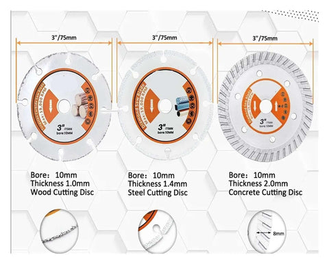 75mm Cutting Disc Set For Mini Angle Grinder Versatile All In One Multi Material Blades For Wood Steel Concrete Granite Glass Tile Ceramic Metal Handy Tool Kit For Smooth Clean Cuts