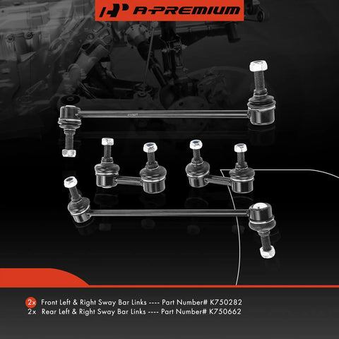 Beefed Up Set Of Four Front And Rear Sway Bar End Links Kit Stabilizer Links for Nissan Altima and Maxima displayed on black background