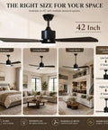 42 Inch Reversible Ceiling Fan With Integrated Light And Wireless Remote Providing Six Hella Quiet Speeds And Kickin Cooling Airflow For Your Ultimate Room Refresh in bedroom and living room settings