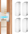 Ultra Slim Invisible Cabinet Door Magnets With High Adhesion No Drilling Required Strong Magnetic Catch For Cabinets Or Drawers In Kitchen, Bedroom, And Garage Four Pack shown on wooden cabinet doors