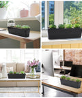 3 Pack 16x3.8 Inch Window Box Planters With Drainage Holes And Trays, Black Rectangular Plastic Pots for indoor settings