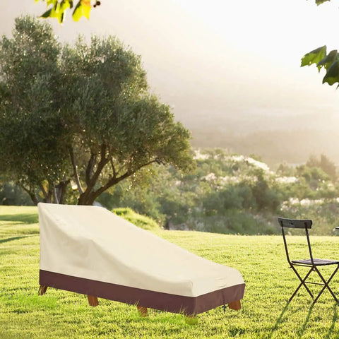Waterproof Patio Chaise Lounge Cover Set, 600D Heavy Duty All Weather Outdoor Chair Covers, UV Resistant, 2 Pack In Beige And Brown
