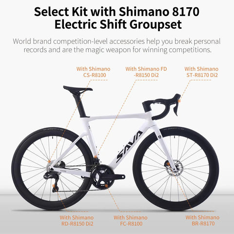White Carbon Siber Road Bike With Ultegra Di2 8170 Wireless Shifting 24 Speed Road Bicycle, side view with Shimano groupset