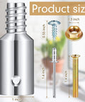 6 Piece Threaded Tip Replacement Kit For Extension Poles And Metal Brooms, DIY Friendly, Includes Nuts, Short And Long Screws, Blind Rivets, And 1 Inch Broom Handle Adapter Tips. Size chart with 1-inch metal adapter tip, 0.55-inch screw, and nuts