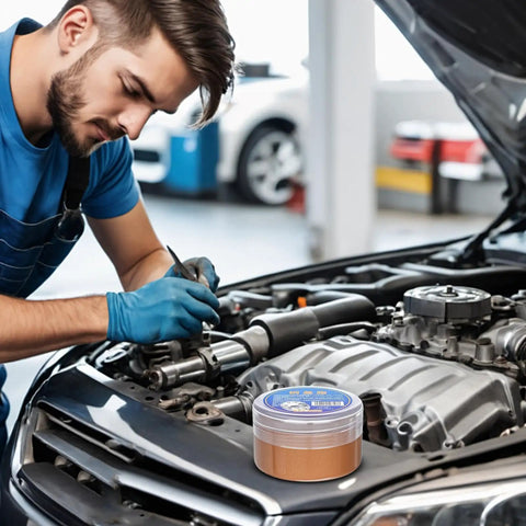 Mechanic using Copper Grease High Temperature Assembly Lubricant Pro Grade Heavy Duty For Industrial And Automotive Tool Repair Prevents Seizing And Galling With Long Lasting Rust Protection And Easy Disassembly in engine repair