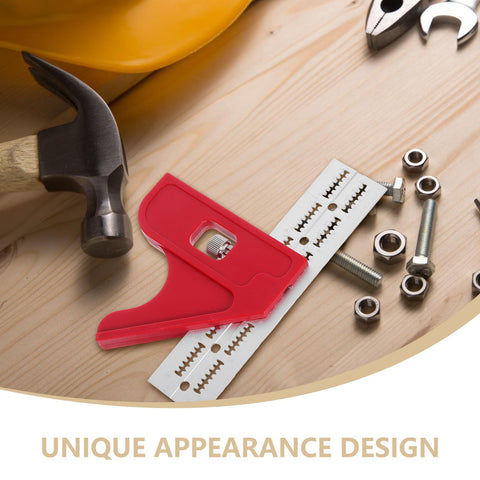 Metal Angle Ruler For Woodworking And Carpentry High Precision Protractor Tool on wooden surface with scattered bolts and nuts.