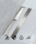 24 Inch Linear Shower Drain With Removable Grate Cover, AISI 304 Stainless Steel, Hair Catcher, in modern shower setting