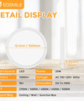 12 Inch LED Flush Mount Ceiling Light 25W 3000 Lumens Dope Bright Dimmable With Five Color Temperature Options detail display.