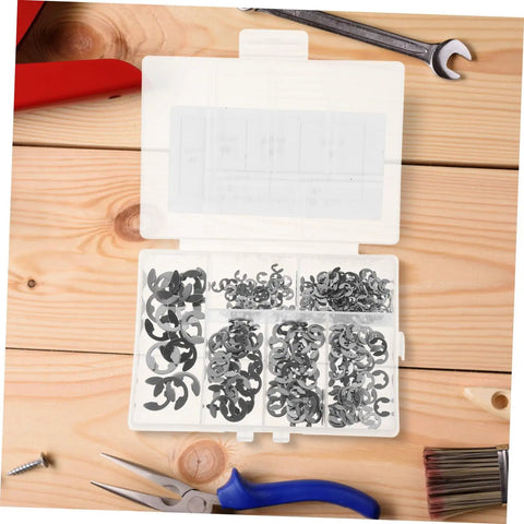 Circlip And Split Washer 300 Piece Set Stainless Steel 304 E Type Retaining Rings Transparent Storage Case For Quick Access