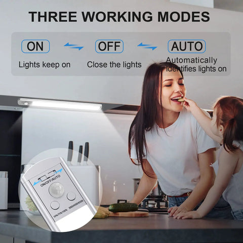 Dope Motion Sensor Under Cabinet Lights With 90 LED Beads USB Rechargeable 2500mAh Battery in kitchen showing working modes