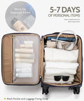 Open Flight Ready Carry On Luggage 22x14x9 Inches with TSA Lock showing organized clothing and toiletries.