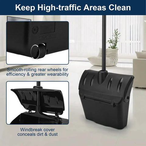 Indoor Outdoor Heavy Duty Broom And Dustpan Set With Upright Plastic Dust Pan And Two Brooms, 13.5 Inch Wide Dustpan With Lid
